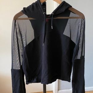 Black guess cropped mesh hoodie